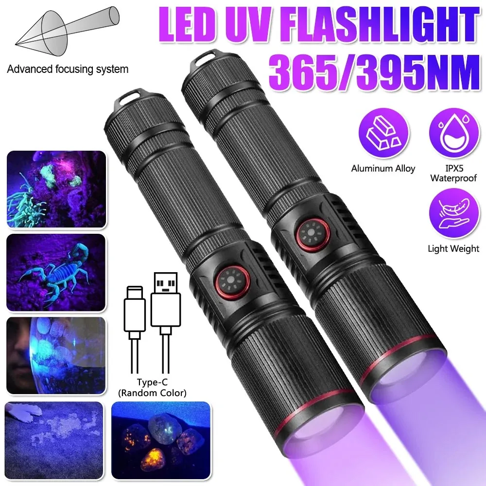 

20W 365NM UV Flashlight High Power Type-c Rechargeable Portable ZOOM Waterproof 21700 Uv Torch 395nm Hunting Detector