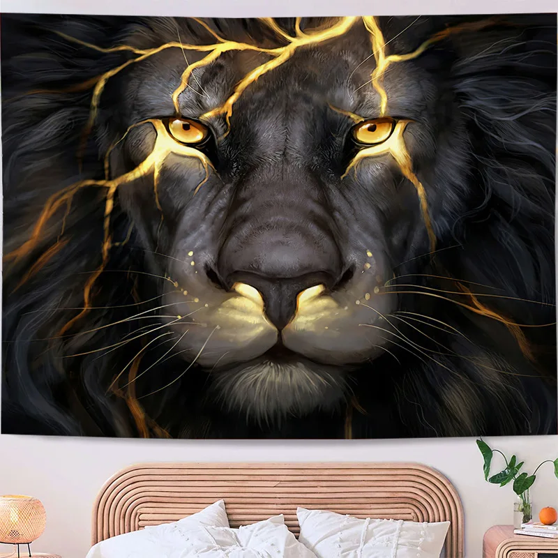 

Lightning Lion Tapestry 3D Printed Tapestrying Rectangular Home Decor Wall Hanging 02