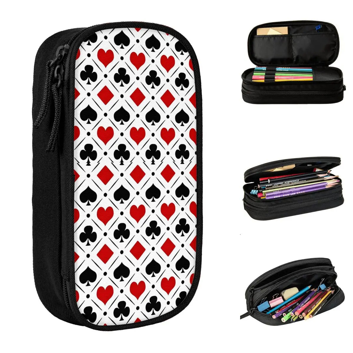 

Playing Card Pattern Pencil Case Double Layer Pencil Box Students Kawaii Portable School Pencil Cases Stationery