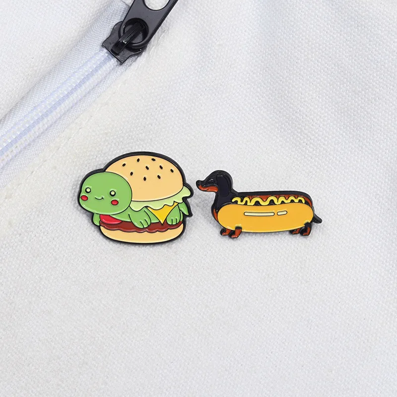 Creative Funny Turtle Hamburger Hot Dog  Enamel Pin for Backpack