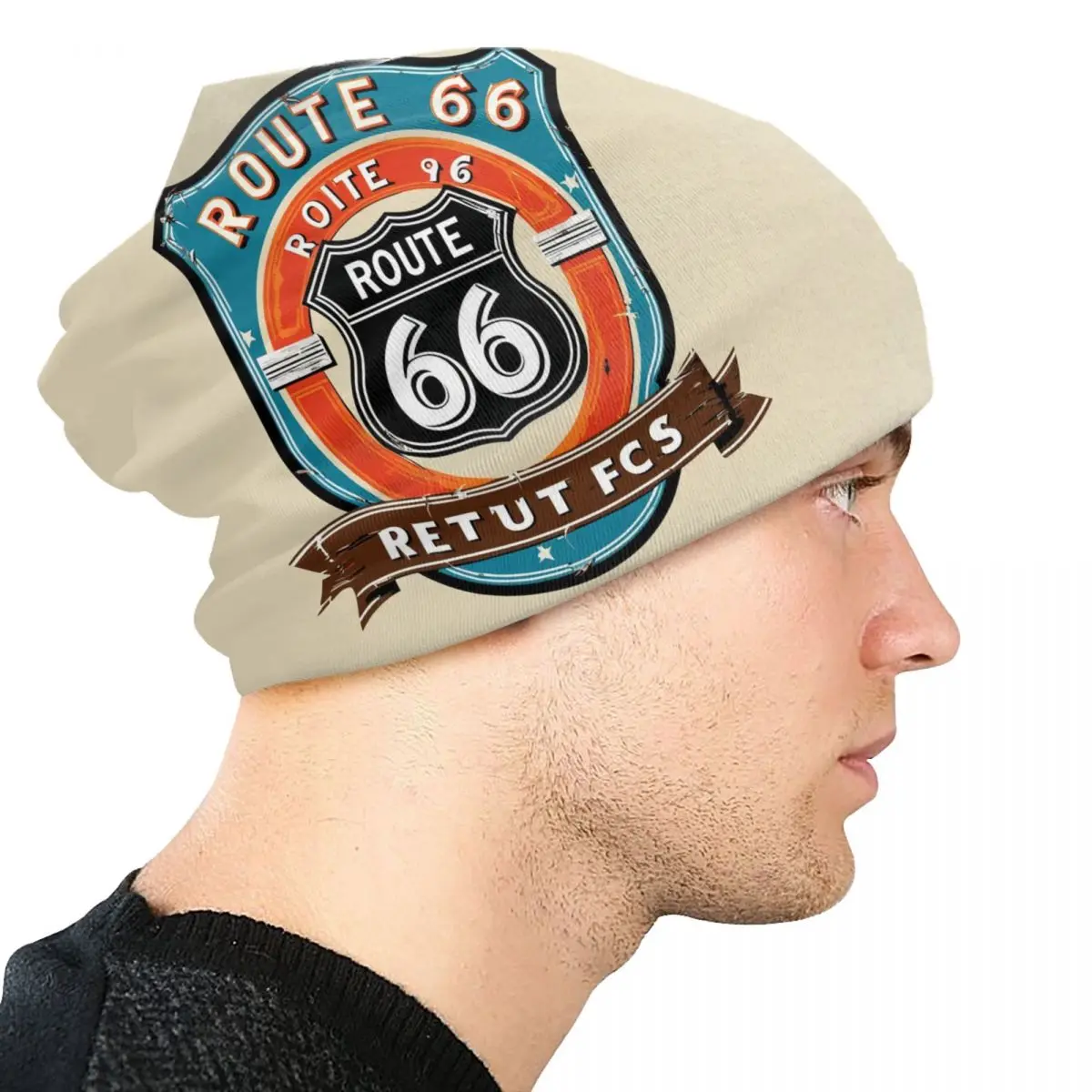 Custom Ride The Route 66 Bonnet Hat Knitting Hats Men Women Cool Biker Motorcycle Cruise America Highway Winter Warm Beanies Cap