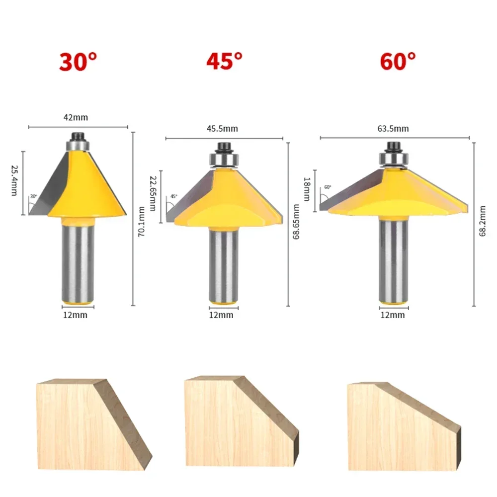 6mm 6.35mm 8mm 12mm 12.7mm Shank 11.25/15/22.5/30/45 Degree Chamfer Bevel Edging Router Bit Woodworking Milling Cutter Face Mill