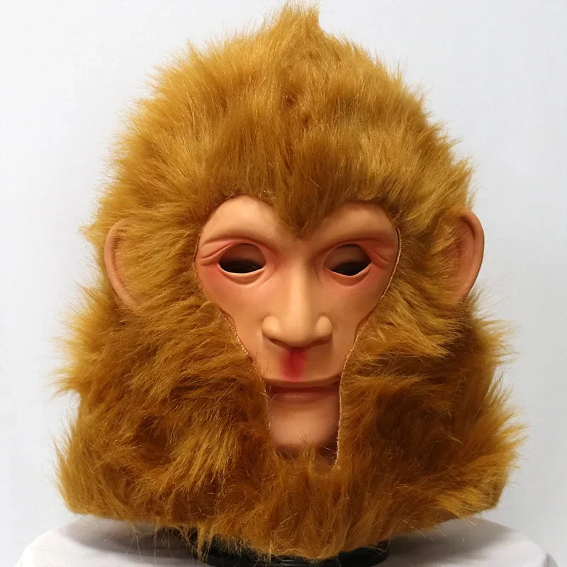 

Black Myth Wukong Cosplay Latex Full Face Mask Golden Hair Qi Tian Da Sheng Monkey Headgear Halloween Game Journey to the West