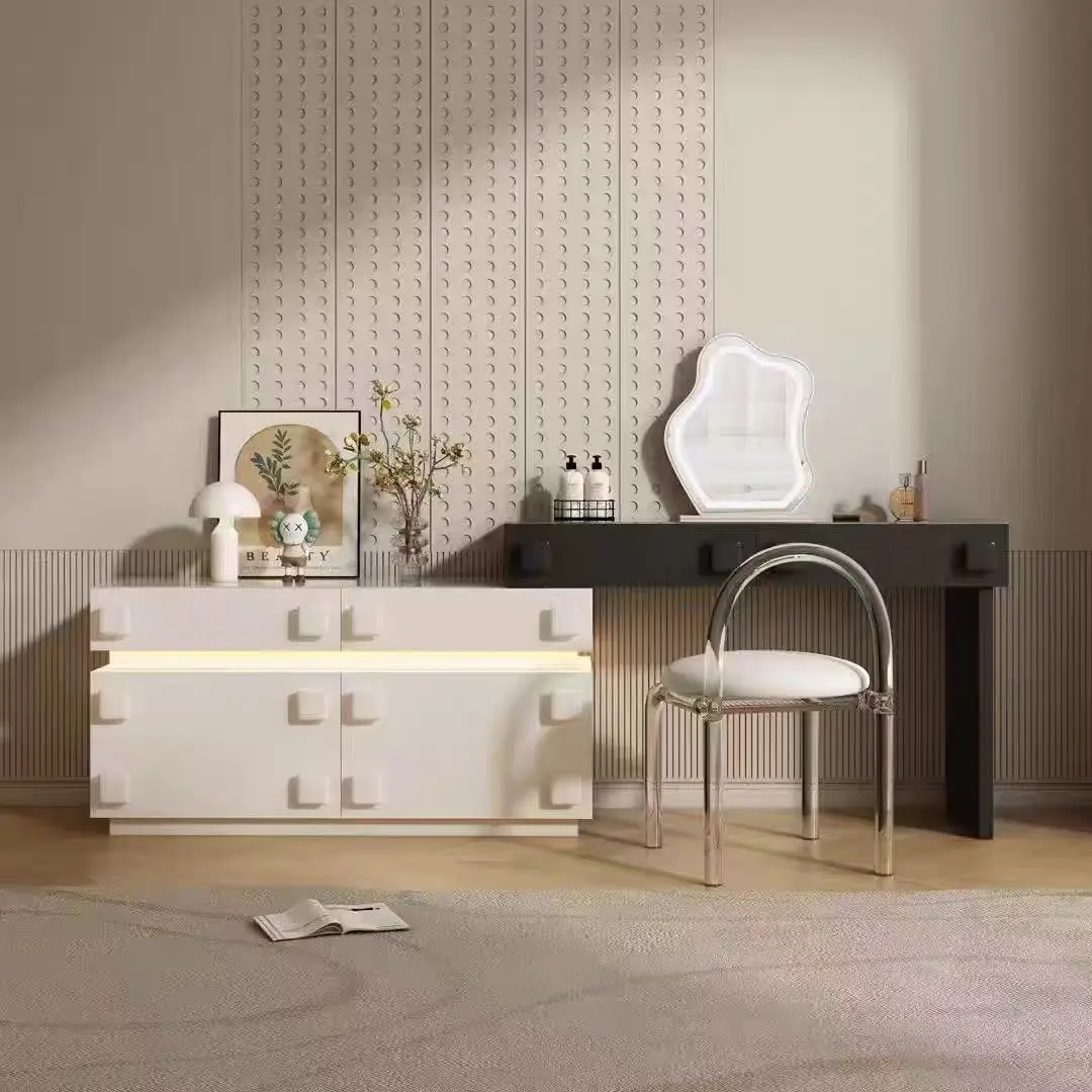 

……&Light Luxury Solid Wood Bedroom Furniture Dressing Table Mirror With Led Bulbs Vanity Table Set