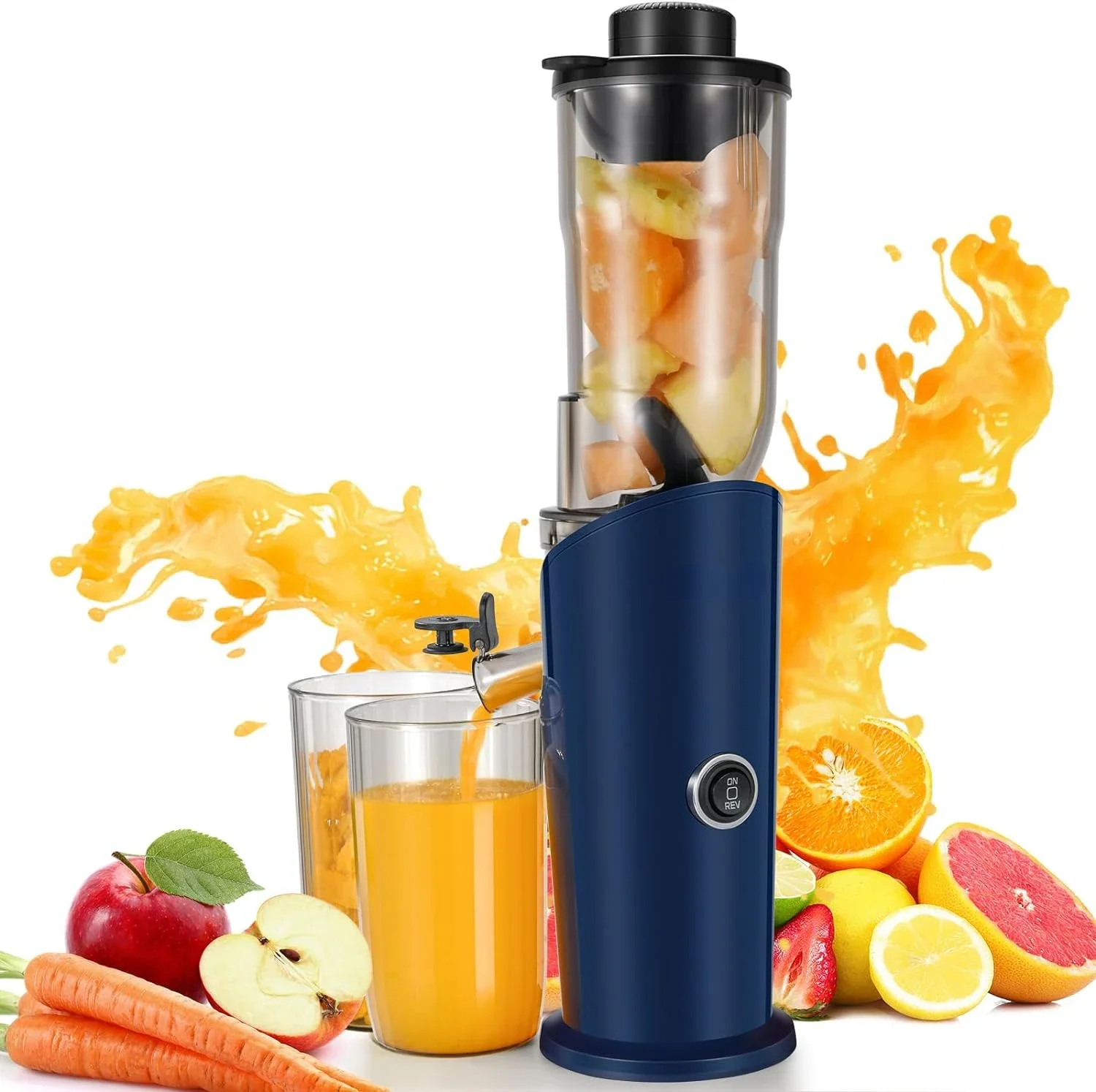 

Compact and Efficient Cold Press Juicer with 3-inch Large Feed Chute - Ideal for Juicing Vegetables and Fruits - Slow Masticatin