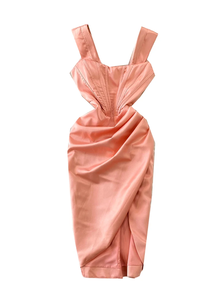 Ele Fibone Taille Cinching Slit Dr Damen Faionable Strapl Kleid Hohe Taille Design für Herbst Winter Abnehmen