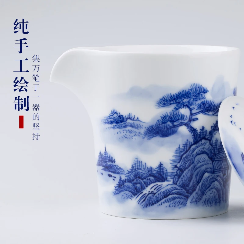 Hand Painted Blue White Porcelain Kung Fu Portable Travel Tea Set Ceramic Landscape One Pot Two Cups Outdoor Quick Cup