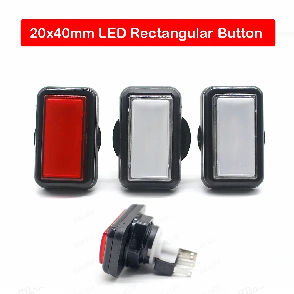 20x40 mm Rectangular LED Illuminated Push Button, EU, Micro Switch, Arcade Machine Game, Video Consoles, Europe 5Pin, 12V