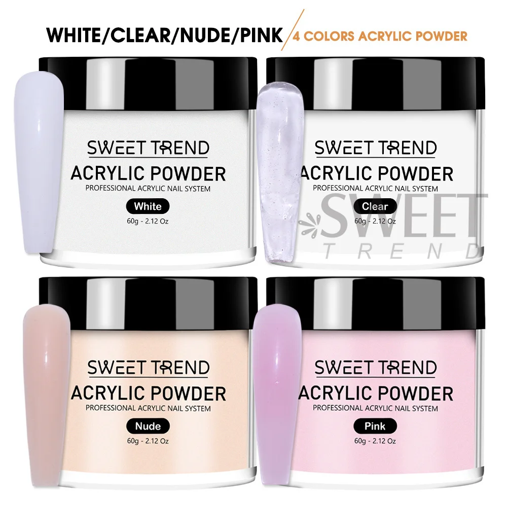4pcs 60g Professional เล็บอะคริลิคผงชุดสีขาว/Clear/Nude/สีชมพู Ultra Fine Extension อะคริลิคแกะสลักเล็บฝรั่งเศสชุดเครื่องมือ
