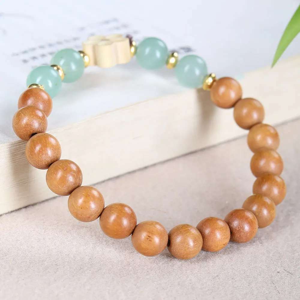 Natural Sandalwood Milk Fragrance Wood DIY Plum Blossom Bracelet Buddhist Beads Single Circle Bracelet for Women Gifts