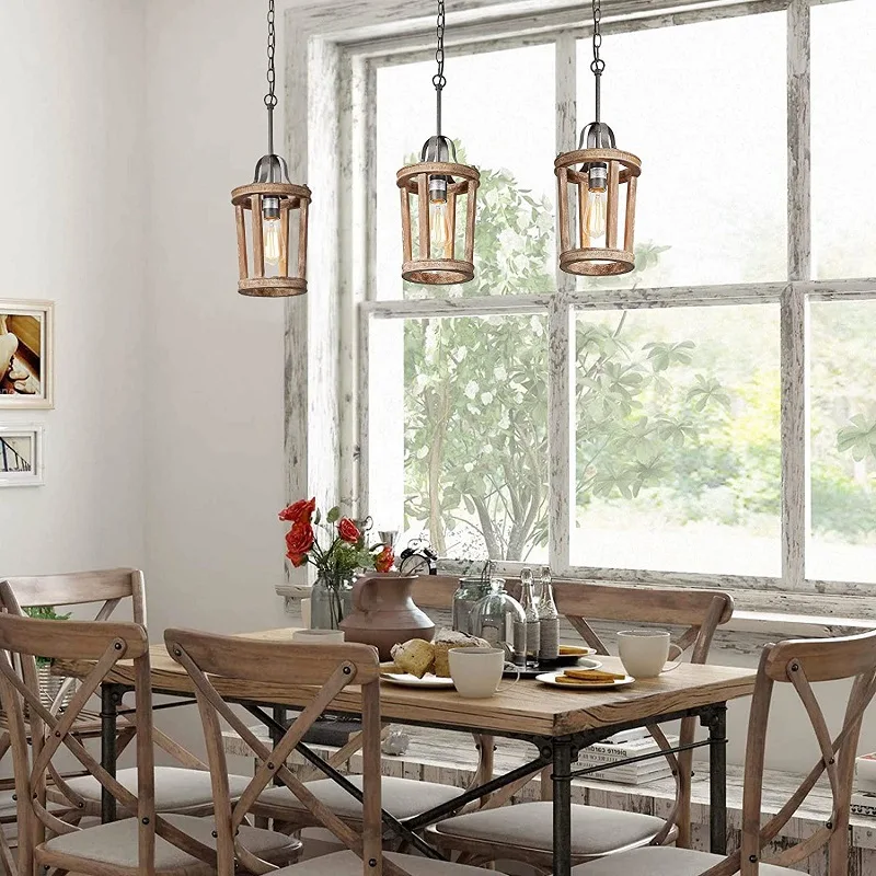 Factory Direct 2026 American retro wood art birdcage simple restaurant chandelier, creative entrance lamp balcony study lamp bed