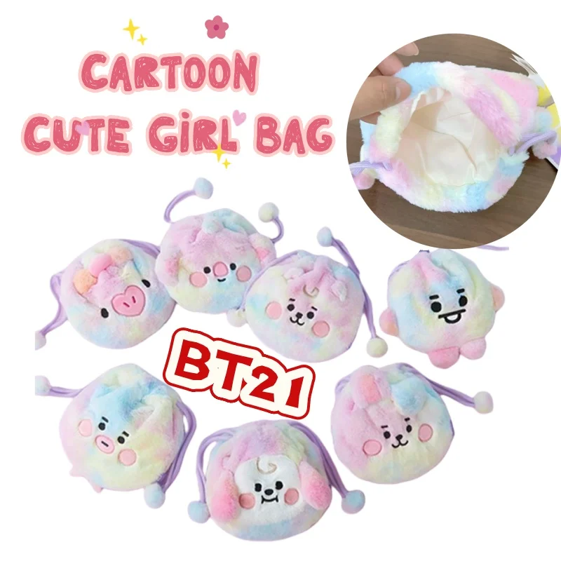 Borsa Portamonete Creativa BT21 Koya RJ Shooky Mang Tata Cooky, Borsa Portaoggetti Carina e Originale, Portamonete da Viaggio, Regalo per Fidanzata