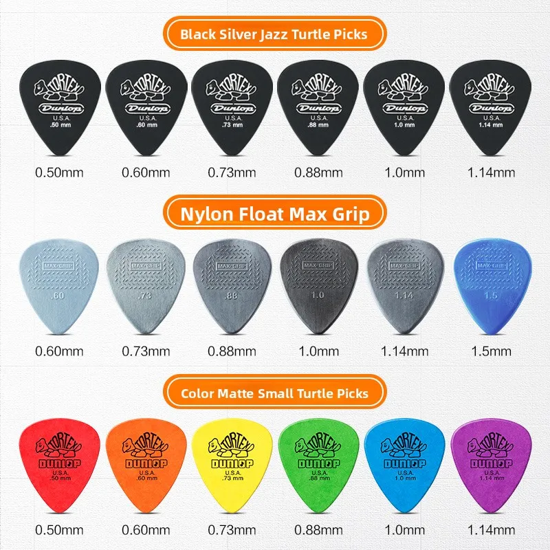Zestaw 6 kostek gitarowych Dunlop Jazz3 Frosted Turtle, nylonowe kostki do gitary folkowej i jazzowej, akcesoria gitarowe