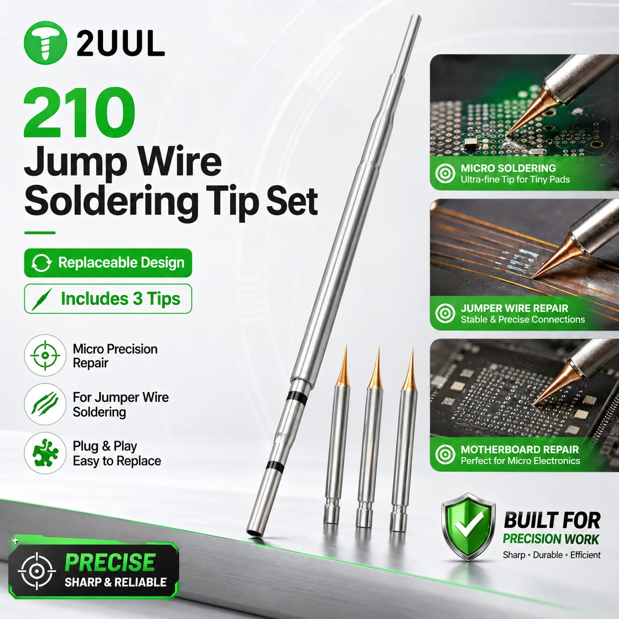 2UUL FD35 Replaceable 210 Jumper Wire Soldering Tip Set 3Pcs for Phone Motherboard Micro Solder Repair Tools