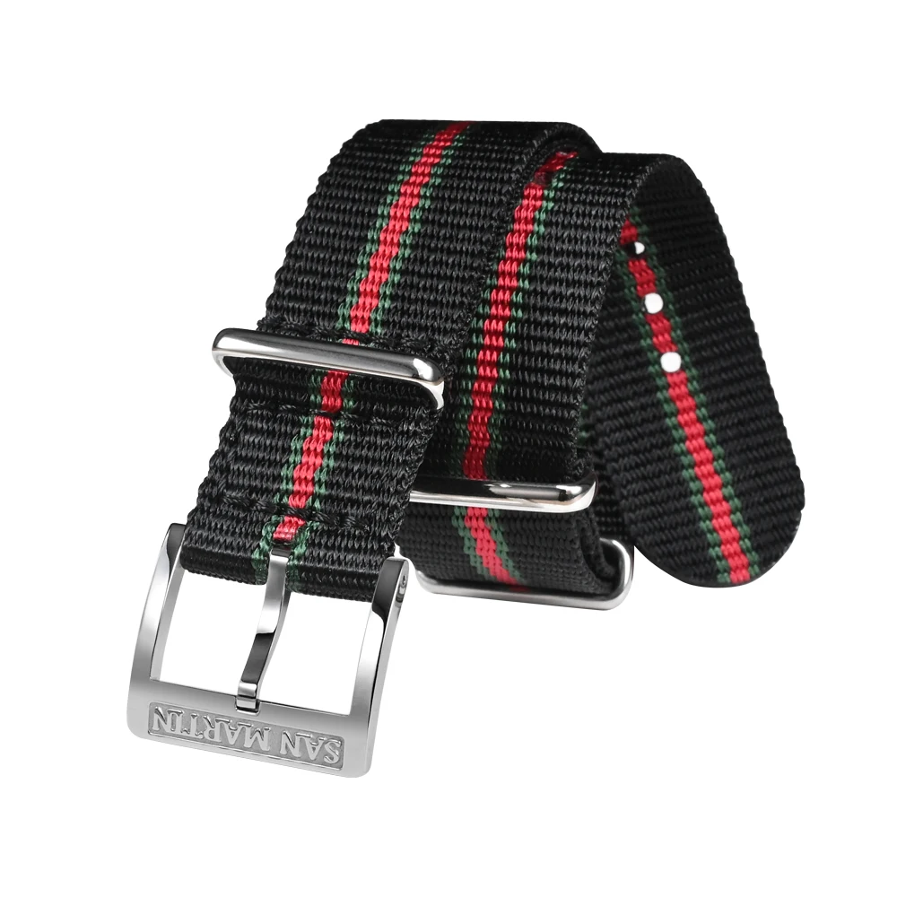San Martin 20mm hochwertige Elastizität Nylon armband Pilot Militär Fallschirm jäger Universal Typ Armband 316l Verschluss Uhr Teile 4