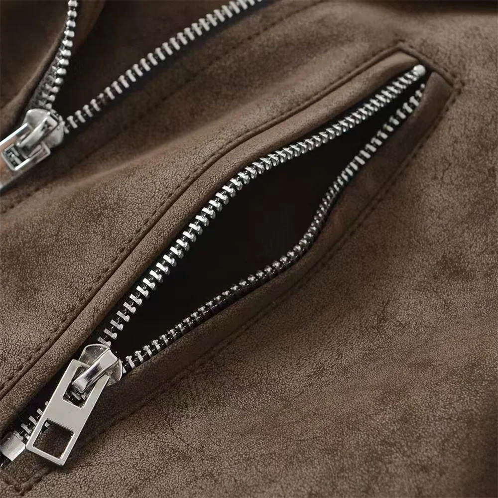 Autunno nuovo prodotto moda donna colletto casual cintura cappotto giacca da motociclista in similpelle ampia e versatile