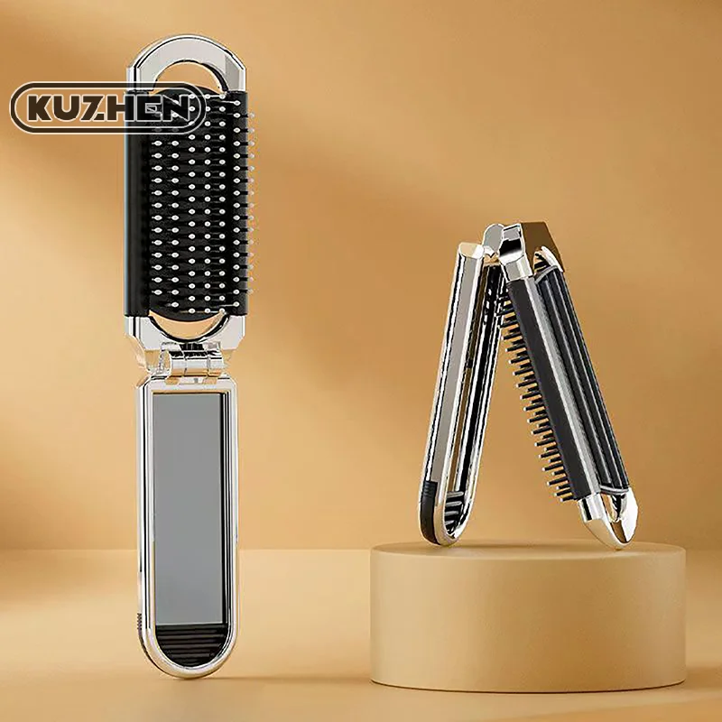 Mini Hairbrus Folding Massage Comb Head Massage Anti-Static Portable Travel Hair Brush Styling Hair Combs With Makeup Mirror