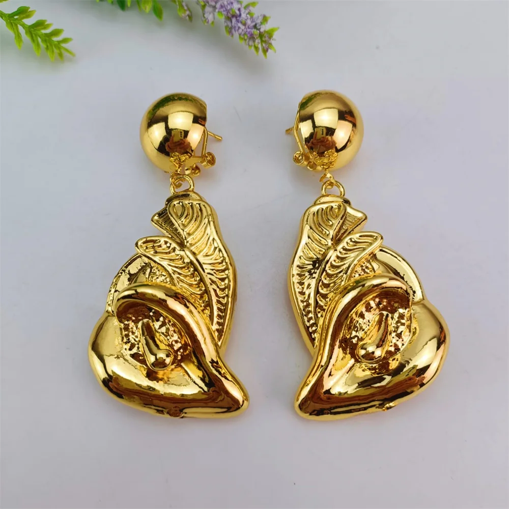 مجموعة مجوهرات زفاف إفريقي للنساء ، قلادة كلاسيكية كبيرة جريئة ، أقراط جميلة ، إيطالية ، دبي ، لون ذهبي ، نيجيري