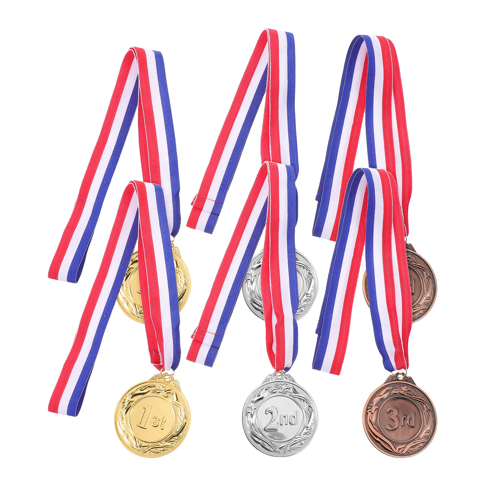 

6Pcs Sports Award Medals Gold Silver Bronze Medal Set High Gloss Athletic Medals Neck Ribbon for Competition Winners Soccer