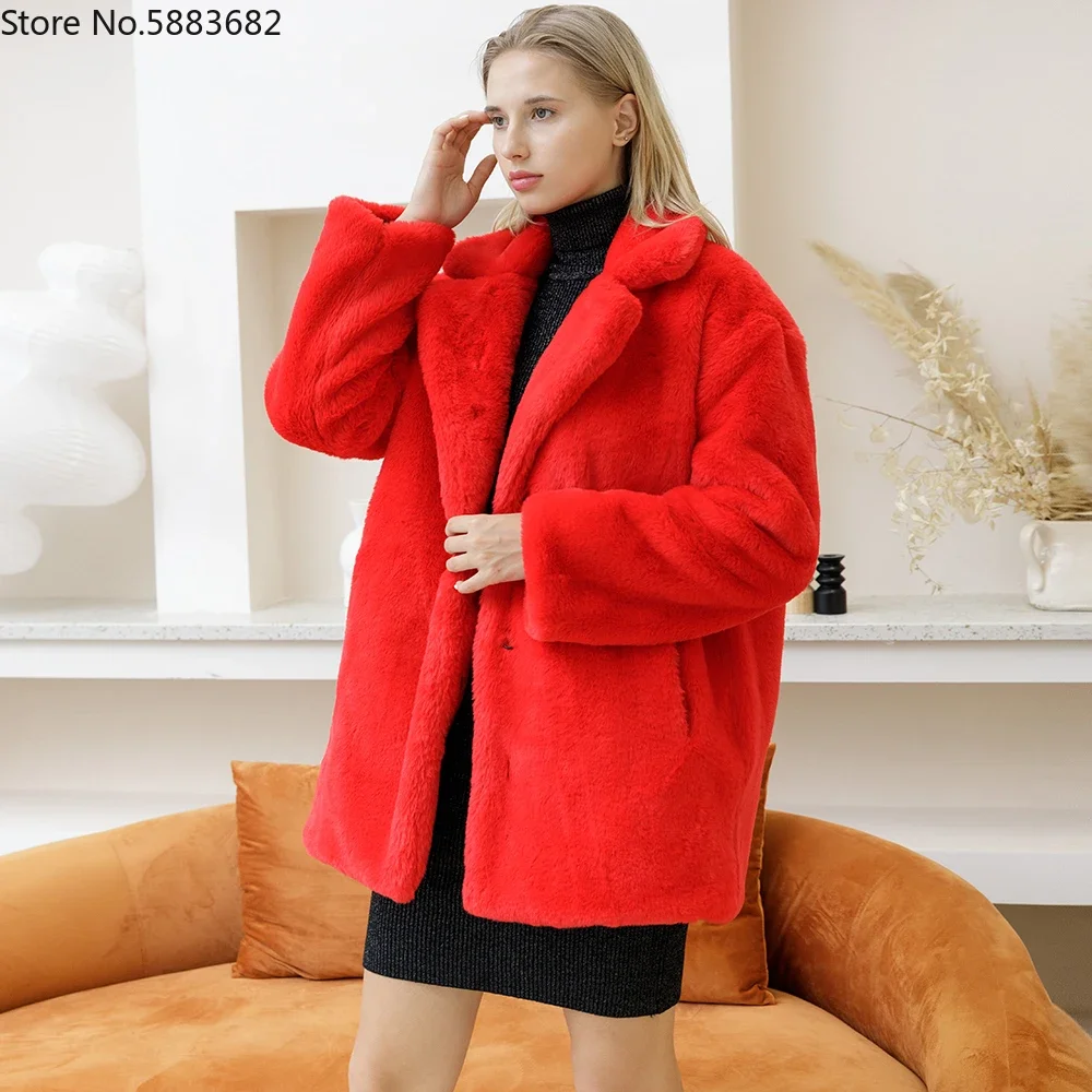 Faux Rabbit Fur Coats Women Autumn Winter Fashion Faux Fur Coat  Plus Size Female Plush Coats Elegant Thick Warm Fur coat