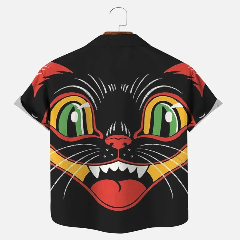 Halloween Black Cat Short Sleeve Shirt 3D All Over Printed Hawaiian Shirt for Men and Women Casual Shirt Unisex