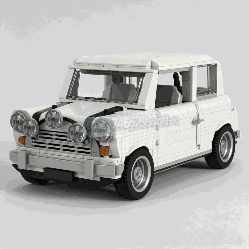 1170PCS White Vintage Compact Car Building Blocks Classic Rally Vehicle Model DIY Assembly Toy Display Collection Birthday Gift