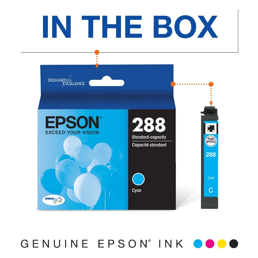 خرطوشة سماوية 288 DURABrite Ultra Ink ذات سعة قياسية T288220S مصممة لطباعة الصور والوثائق عالية الجودة على Expre