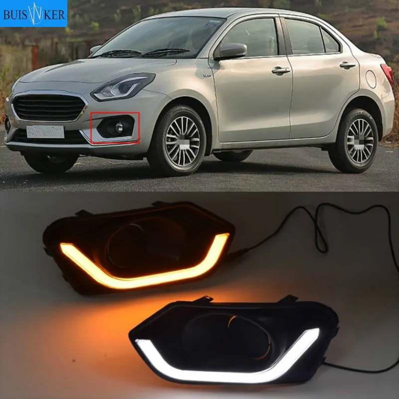 

1pair Car LED For Suzuki Dzire 2017 2018 with Yellow Turn Signal fog lamp cover DRL Daytime Running Lights Daylight