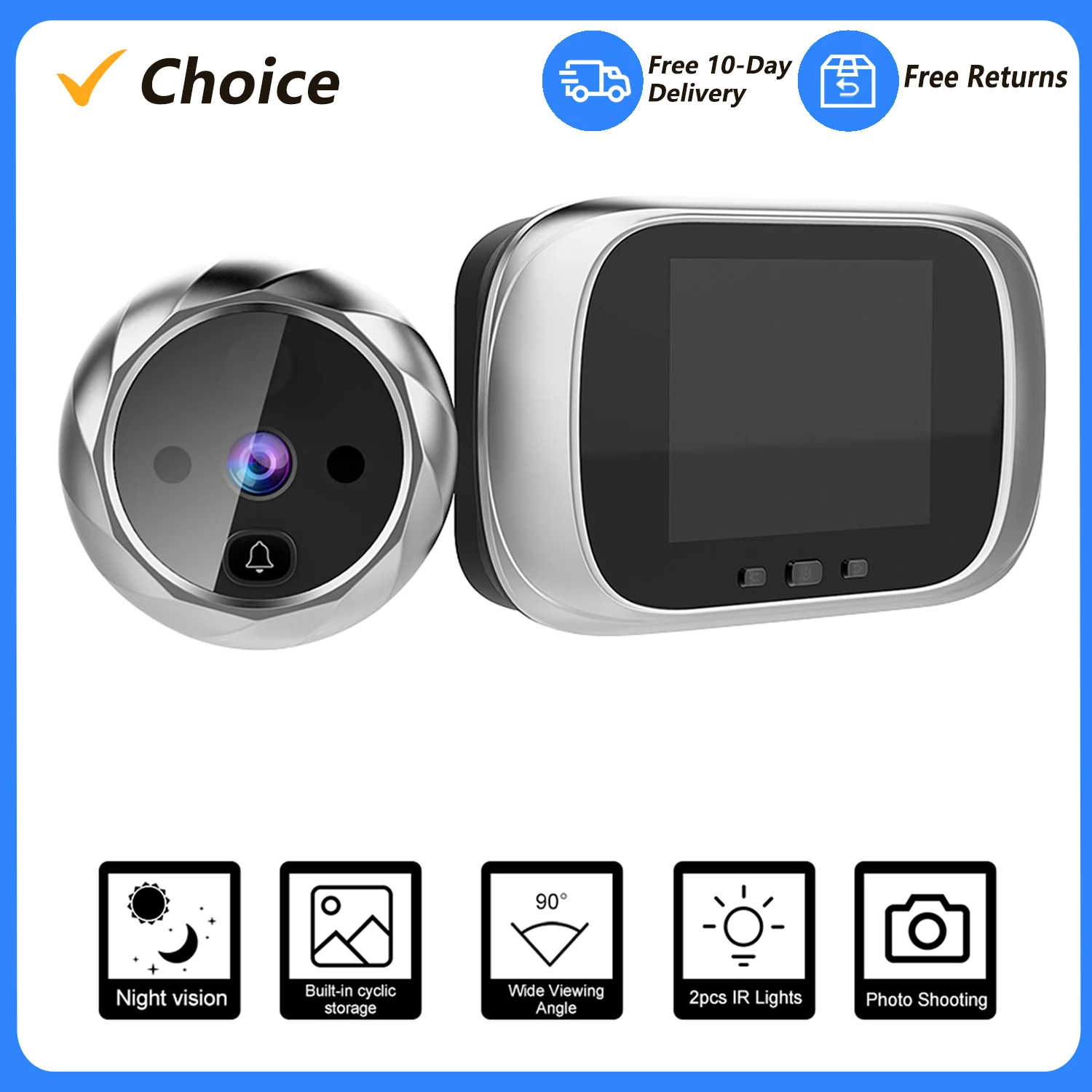 Digital Door Viewer Peephole Door Camera Doorbell 2.8-inch LCD Screen Photo Shooting Digital Door Monitoring for Home Security