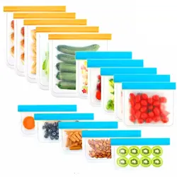 Reusable PEVA Food Storage Bag,Kitchen Fruit Vegetable Fresh-keeping Bag,Leakproof Food Ziplock Self Sealed Storage PEVA Bag