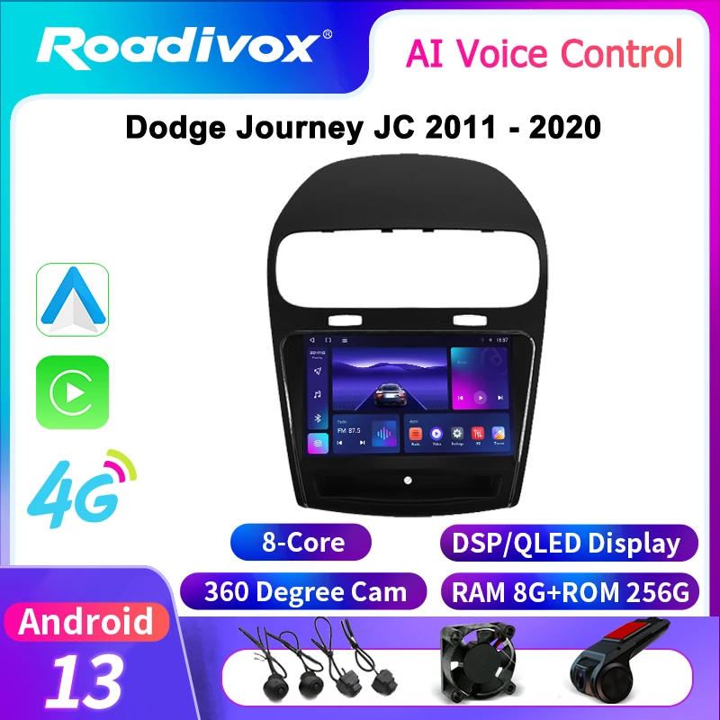 1roadivox Android Car Radio for Dodge Journey JC 2011 - 2020 GPS Navigation Multimedia Video Player Tape Recorder Stereo Screen