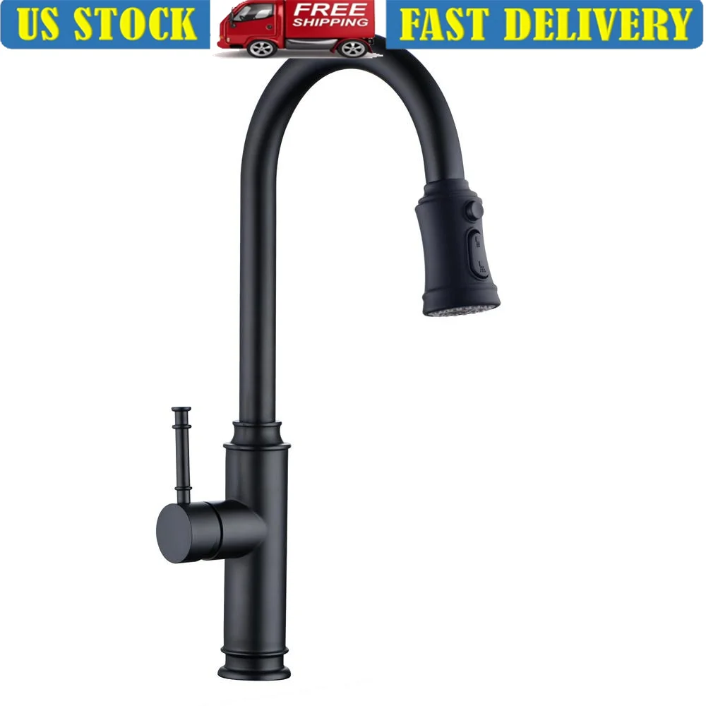 Single Lever High Arc Kitchen Faucet Stainless Steel Pull Out Sprayer Matte Black Easy Installation ICC-ES PMG Certified