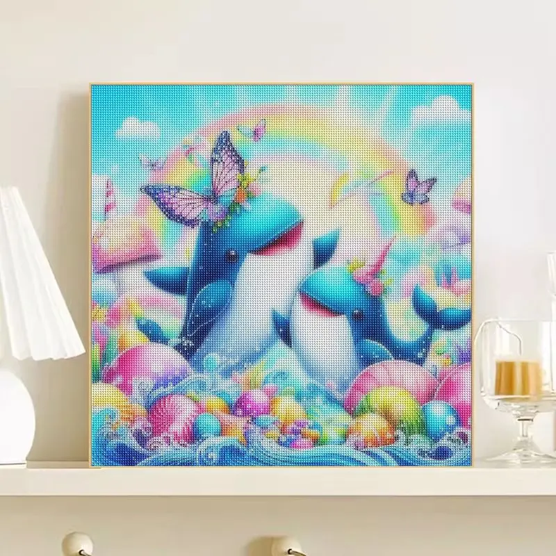 CHENISTORY 5d Diy Diamond Painting Animal Dolphin Kit Full Mosaic Landscape Home Decorative Rhinestone Pictures