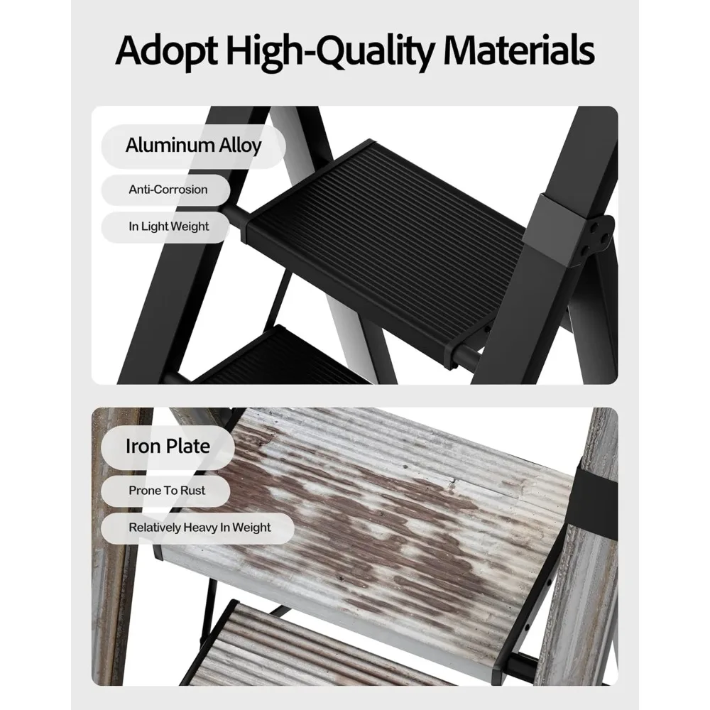 Escabeau pliant léger avec poignée pratique, escabeau en aluminium de capacité de 330lb pour le bureau et la maison