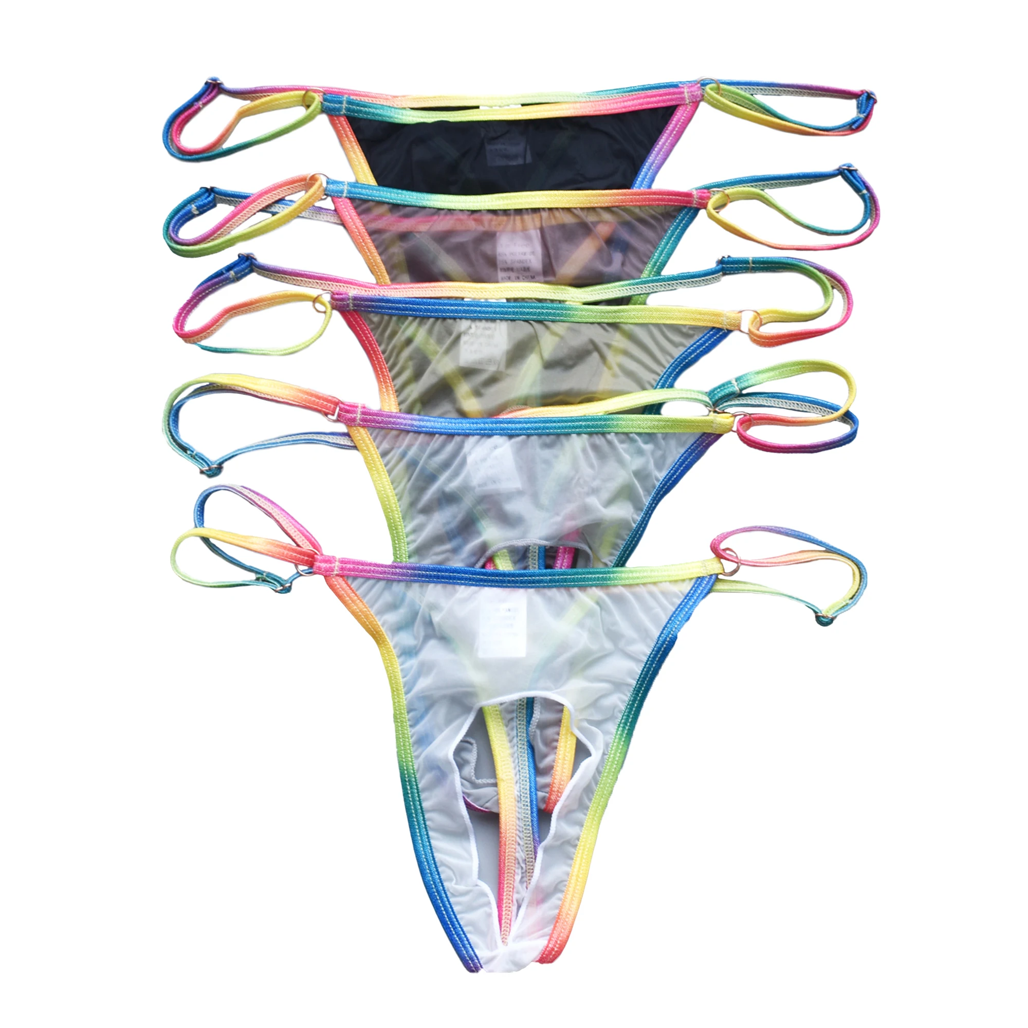 

5 шт., сексуальное мужское нижнее белье из ледяного шелка, регулируемое бикини с открытым передним отверстием, стринги, мужские трусики для геев, удобные стринги с Т-образной спинкой