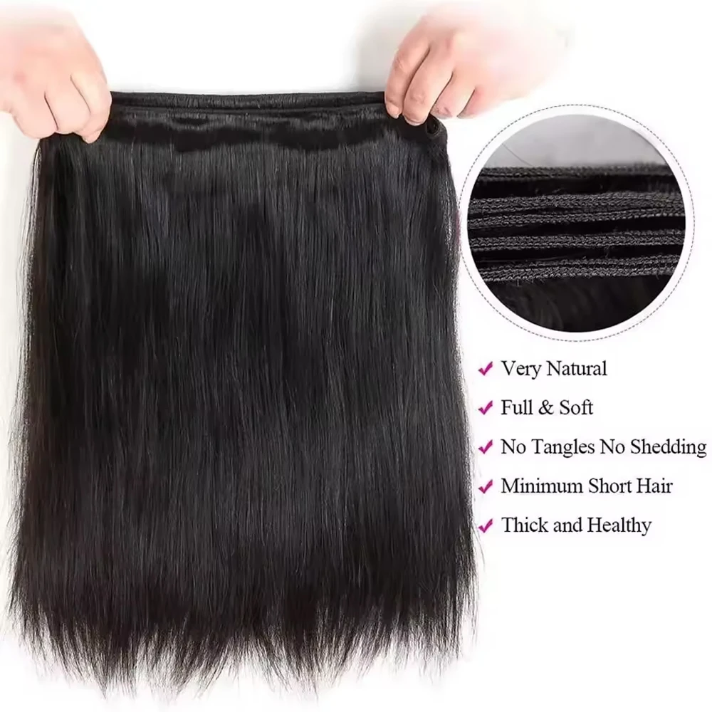 Extensiones de cabello humano ondulado para mujeres negras, extensión de cabello liso negro, 100% cabello humano Real, 32 34 y 36 pulgadas