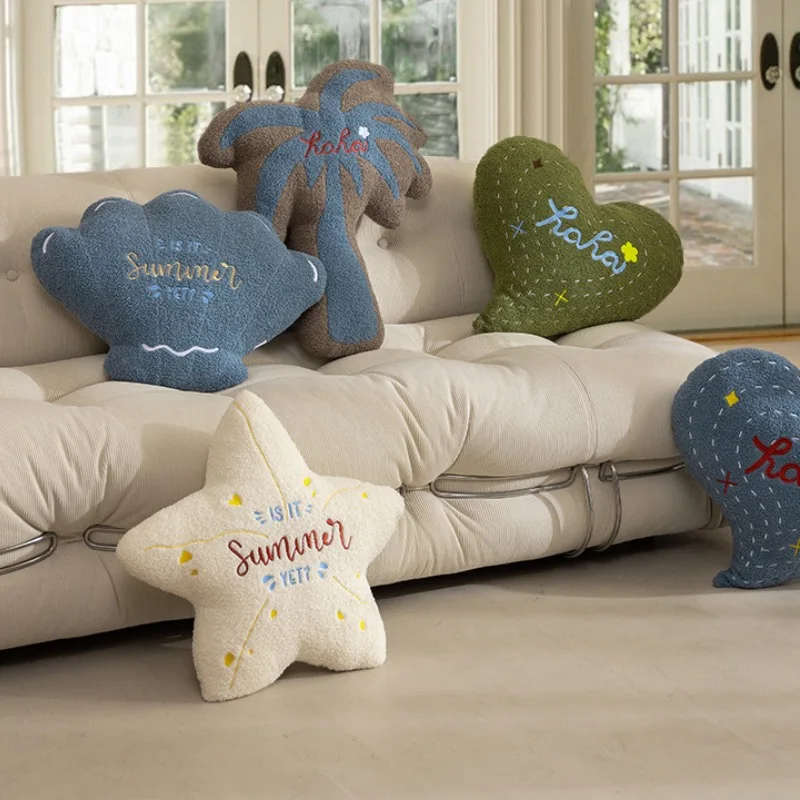 Shell Heart Pillows Embroidery Cushion Cute Star Tree Shape Decorative Pillow For Sofa Chair Bedding Home Decoration Gift