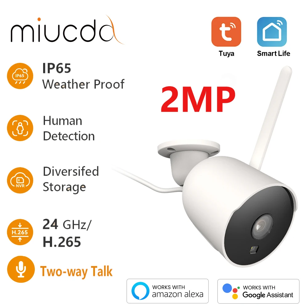 MIUCDA Bullet 2C 2MP Wifi Camera with Tuya,Automatic Tracking,Waterproof IP65,AI Human Detection,Outdoor Surveillance IP Camera