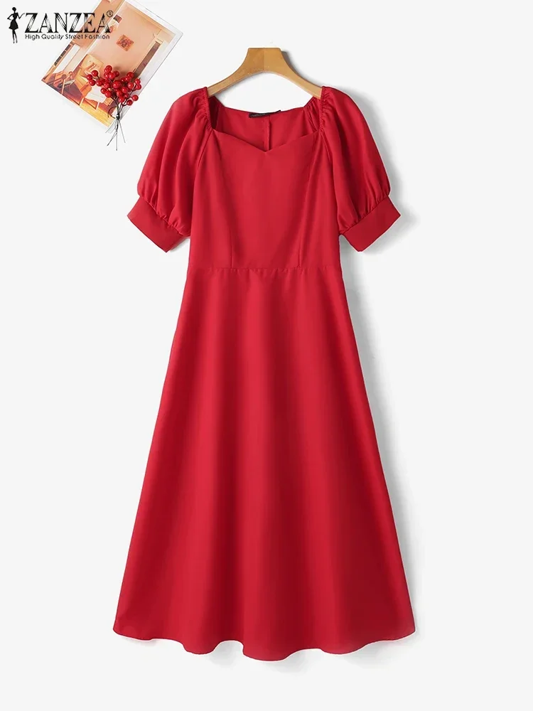 ZANZEA 2023 Sommer Frauen Elegante Kleid Puff Kurzarm Abend Robe Taille Party Hochzeit Midi Sommerkleid Vintage A-line Vestidos