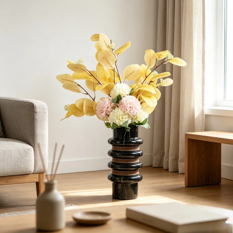 New Chinese Style Leather Flower Vase, Marble Aroma Diffuser Tray, Round Entryway Catchall Organizer, Aesthetic Home Decor