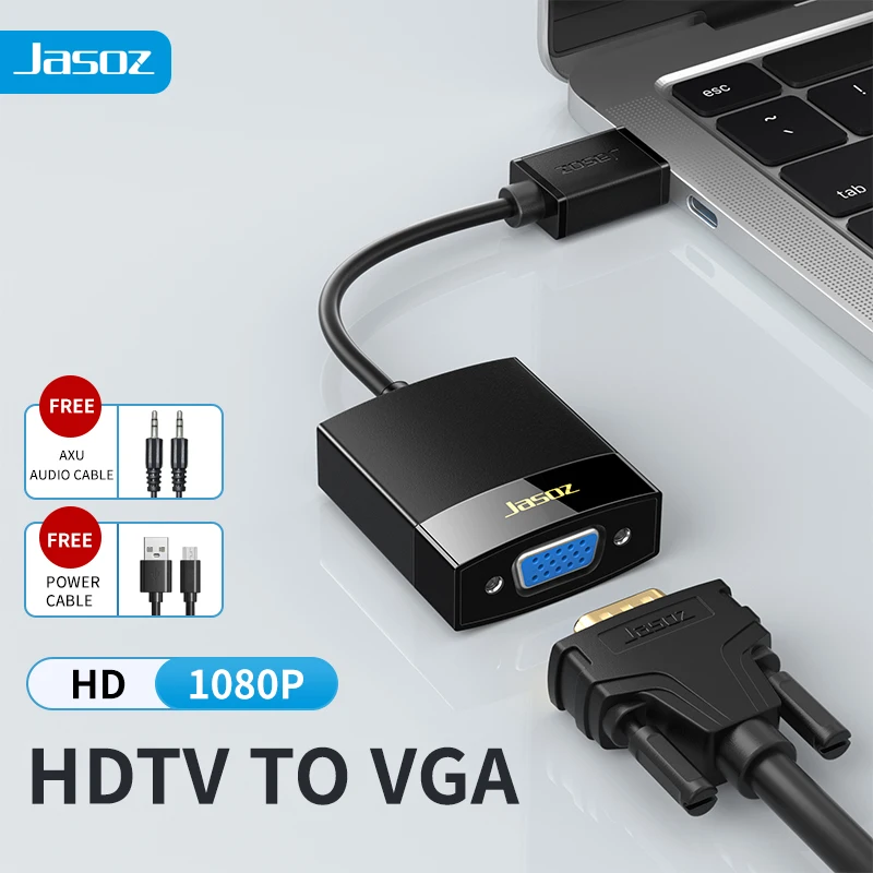 Jasoz HD 1080P HDMI to VGA Adapter with Audio Power Supply HDMI Male to VGA Female Cable Converter for Tablet Laptop PC TV Box