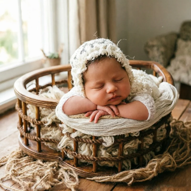Vintage Nostalgia Heart-shaped Basin Newborn Photo Props Studio Background Basket Baby Photography Shooting Accessories Tool