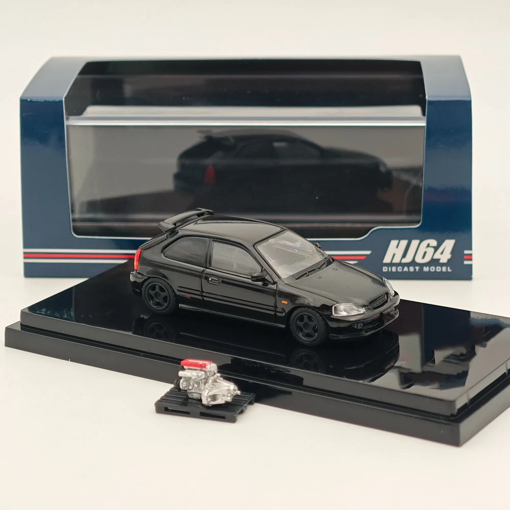 Hobby Japón 1:64 para Civic Type-R (EK9) Negro personalizado con motor HJ 643016 BBK Diecast Modelos Colección de automóviles Auto Toys Regalos