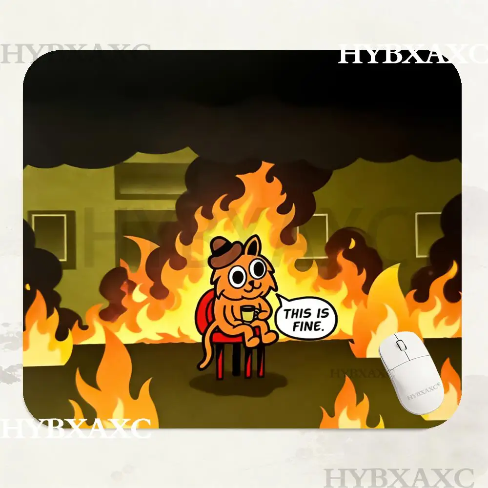 HYBXAXC This Is Fine Cat Meme Mouse Pad  Desk Mat for Office or Home, Modern Mousepad for Work Setup, Computer Accessories