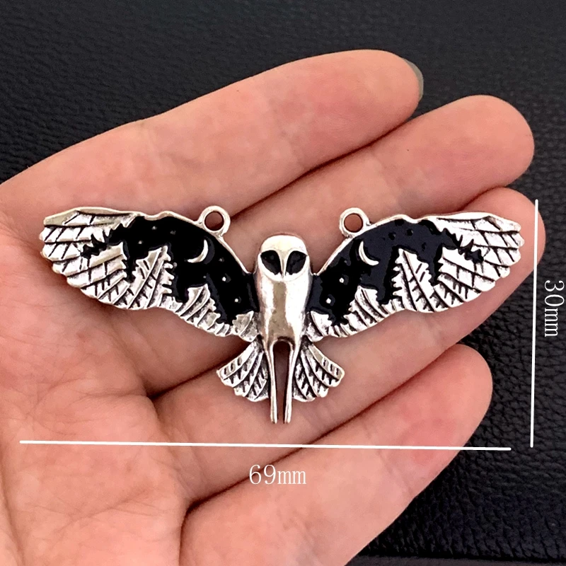 2pcs Creative Retro Owl Charms For Jewelry Making DIY Jewelry Findings Antique Silver Color Alloy Enamel Charms