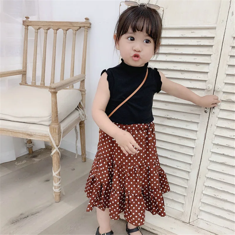 

Girls' Suit, Tank Top, Base Layer, Plus Polka Dot Skirt, Two-piece Set, 21 Summer Dress, New Children's Clothing