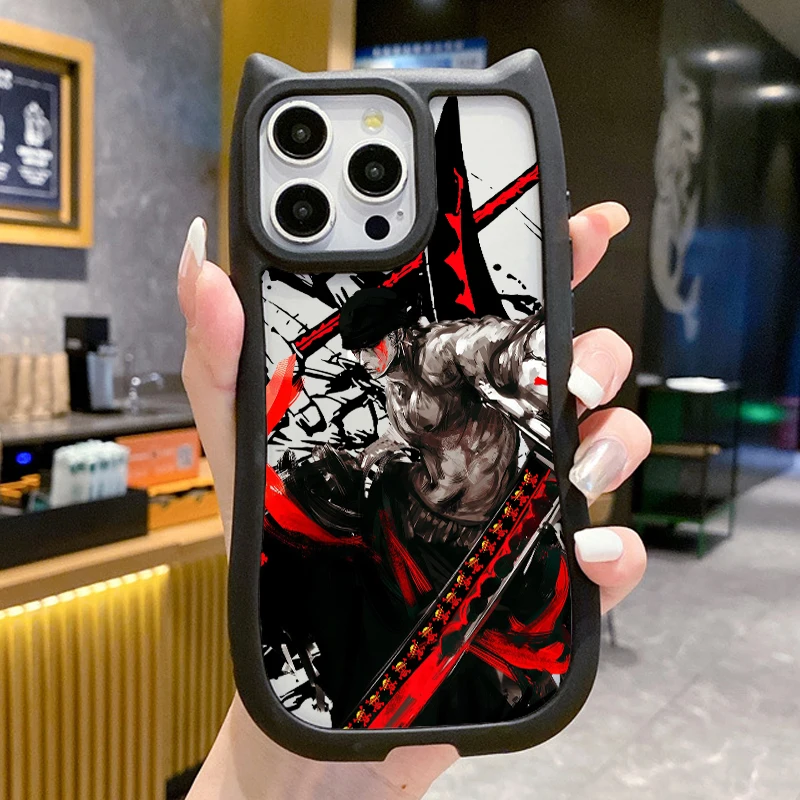 Anime Cartoon Ones Piece For Apple iPhone 15 14 13 12 11 Pro Max Plus Cat Ears Silicone Phone Case