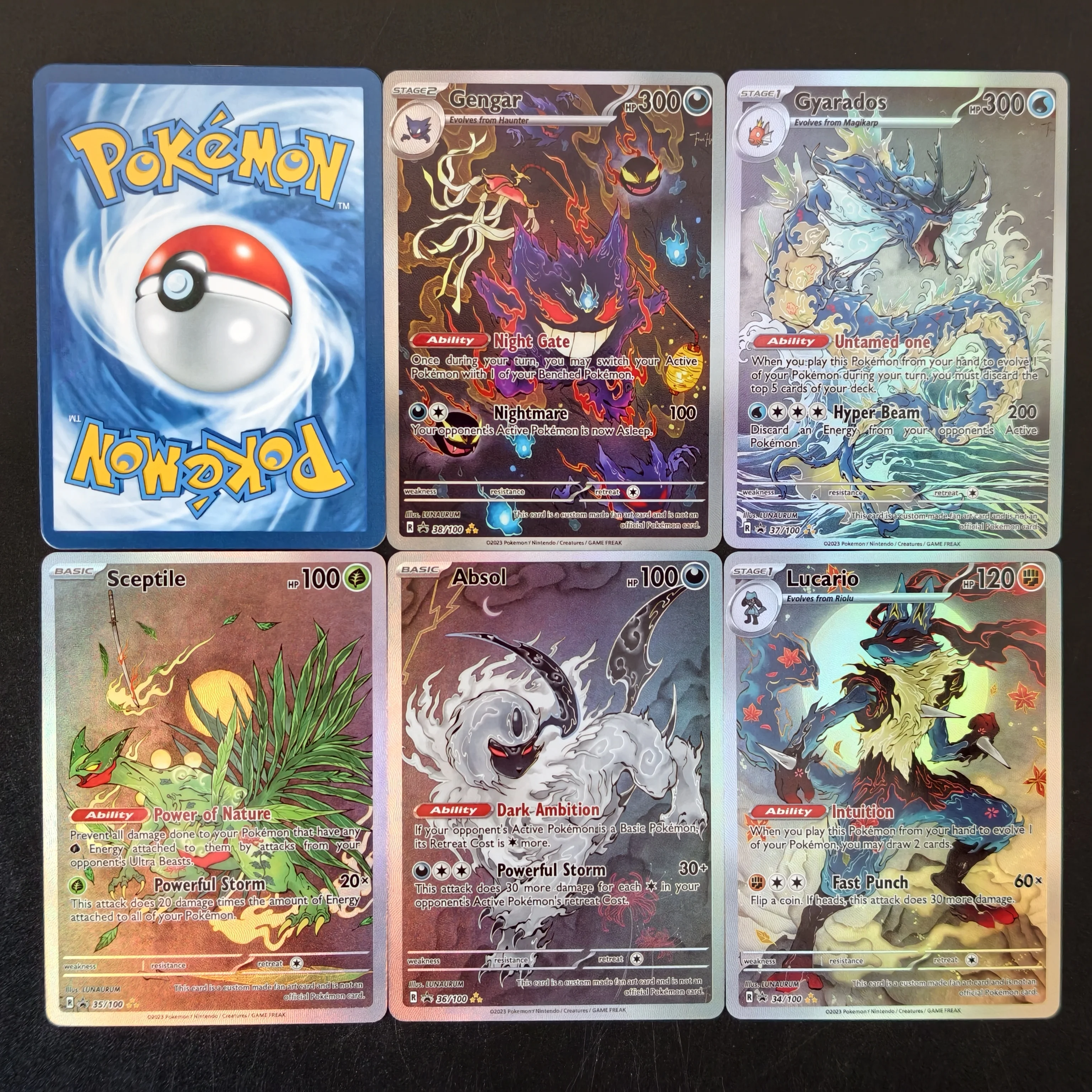 Карты PTCG Pokemon 2023/DIY в стиле акварели с полной текстурной голографической печатью: Генгар, Гардос, Септил, Абсол, Лукарио