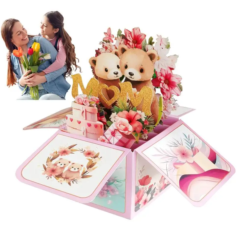 Pop Up Cards For Mother's Day Bear Mother's Day Card Durable Greeting Cards With Exquisite Craftsmanship For Mother Sister