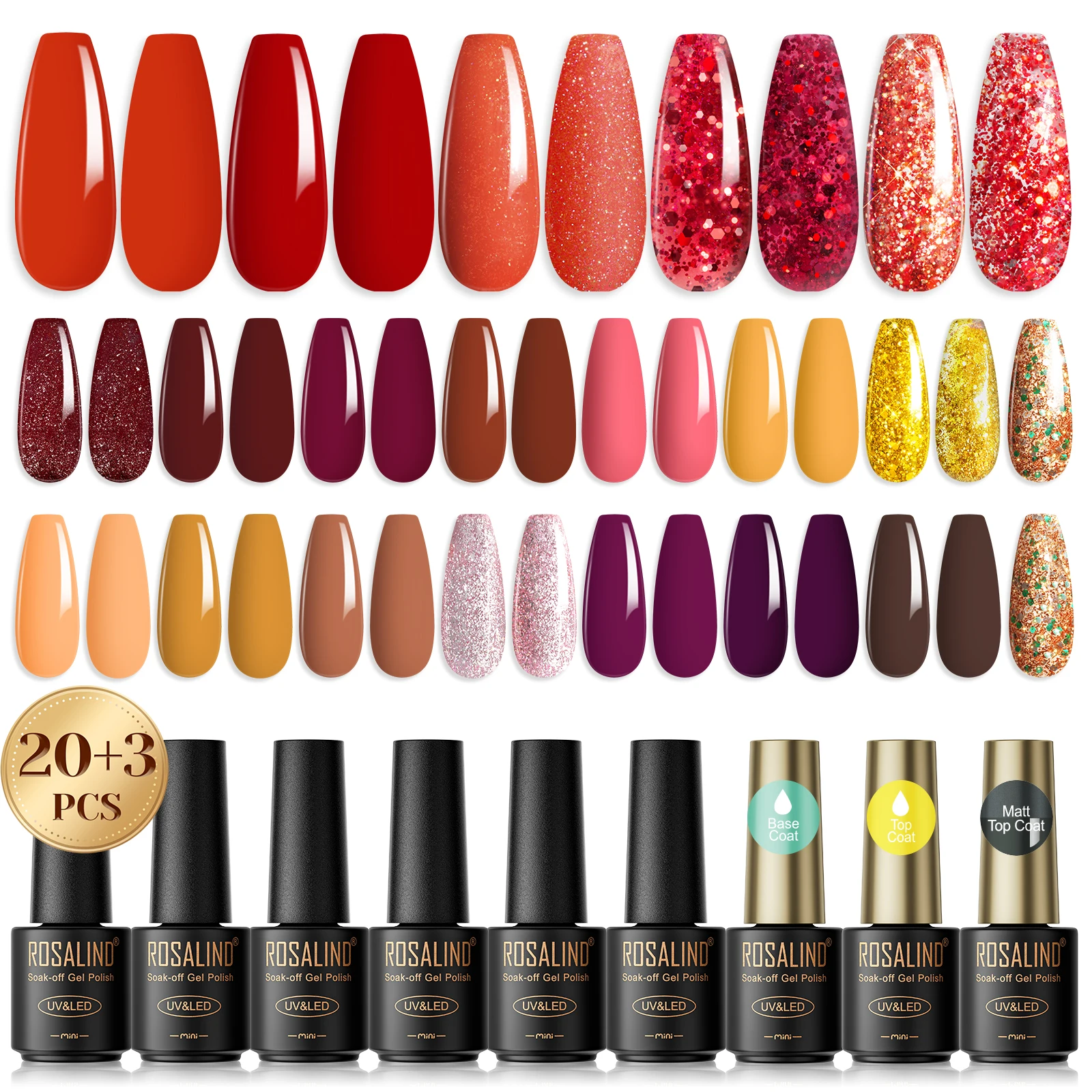 

ROSALIND 23pcs Gel Nail Polish Set Summer Kits UV Gel For DIY Manicure Soak Off Gel Nail Polish Kit Varnishes